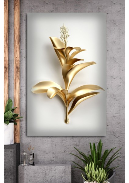 Altın Renkli Çiçekler Kanvas Tablo, Şık ve Modern Dekorasyon Parçası
