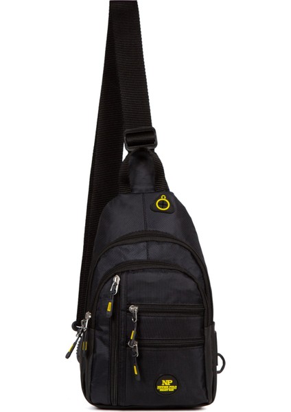 Erkek Kumaş USB Kulaklık Çıkışlı Bodybag Göğüs ve Omuz Çantası NEW172 - Siyah - Sarı fiyatları