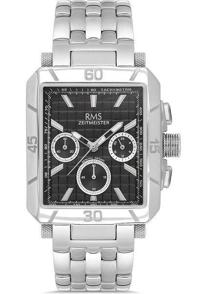 RMS.1.AG2054.02 Kare Kadranlı Kristal Camlı Çelik Kordon Çelik Kasa 5 Atm Suya Dayanıklı Metalik Renk Erkek Kol Saati