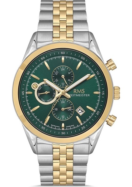 RMS.1.AG1163.13 Tüm Fonksiyonlar Aktif Kristal Camlı Çelik Kordon Çelik Kasa 5 Atm Suya Dayanıklı Metalik-Altın Renk Erkek Kol Saati