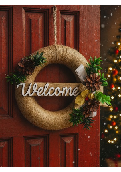 Jute Model Kozalak Detaylı Jüt Hasır Kapı Süsü Çelengi