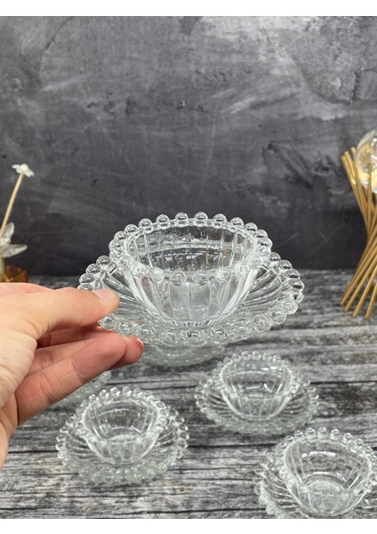 Turuncu 12 Parça Boncuklu Cam Kase, Kahvaltılık ve Çerezlik, 8X6CM