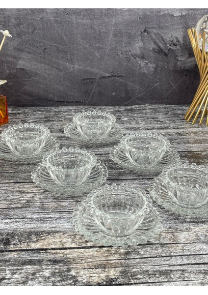 Turuncu 12 Parça Boncuklu Cam Kase, Kahvaltılık ve Çerezlik, 8X6CM fiyatları