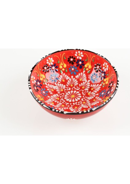 El Yapımı Renkli Lale Motifli Seramik Kase Takımı, 15 Cm, 2'li Set