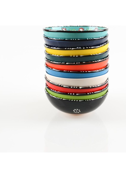 El Yapımı Renkli Lale Motifli Seramik Kase Takımı, 15 Cm, 2'li Set