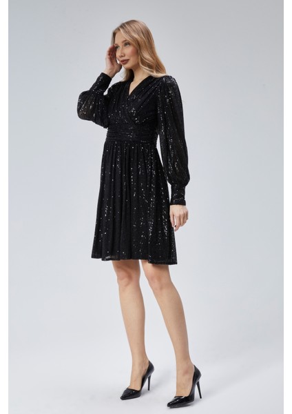 Kadın Abiye ve Mezuniyet Kruvaze Yaka Korsajlı Payetli Kumaş Abiye Elbise fırsatları