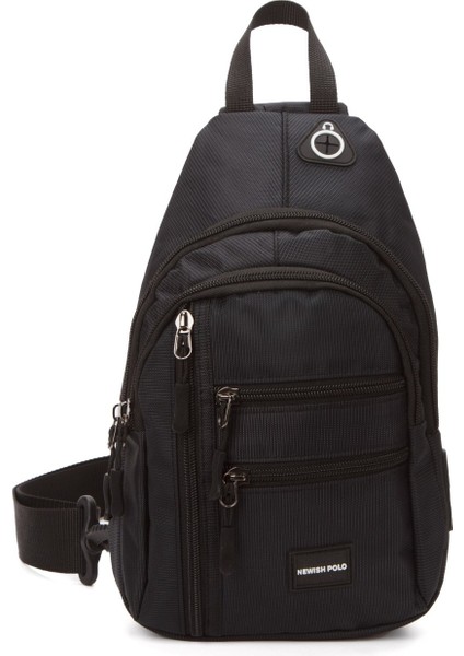 Erkek Kumaş USB Kulaklık Çıkışlı Bodybag Göğüs ve Omuz Çantası NEW172 - Siyah - Beyaz fırsatları