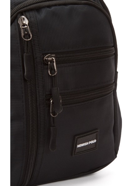 Erkek Kumaş USB Kulaklık Çıkışlı Bodybag Göğüs ve Omuz Çantası NEW172 - Siyah - Beyaz