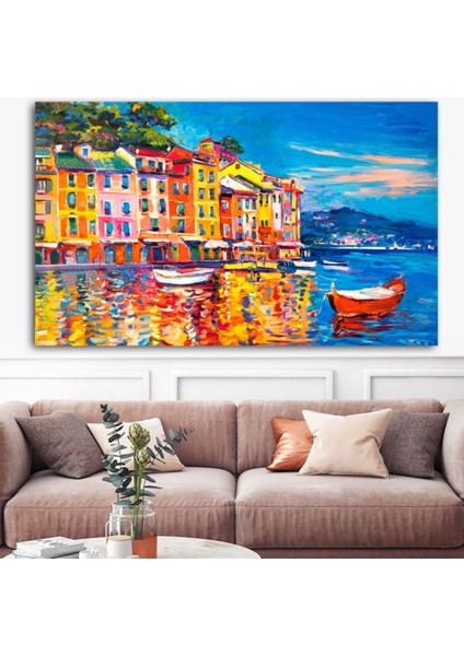 Büyük Boy Sahil Kasabası Kanvas Tablo 100X150CM, Şık ve Modern Duvar Dekoru