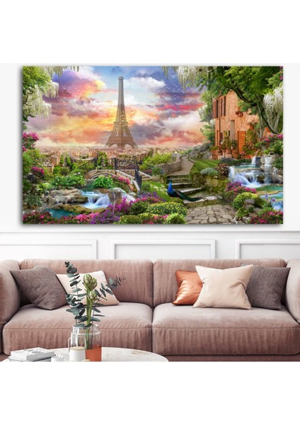 Dev Boyut Dekoratif Paris Temalı Kanvas Tablo 80X120CM Kahverengi