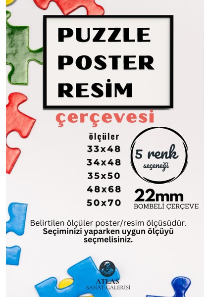 Puzzle Çerçevesi - 48X68 cm 1000 Parça Renkli Siyah Kahverengi Altın Beyaz Pvc