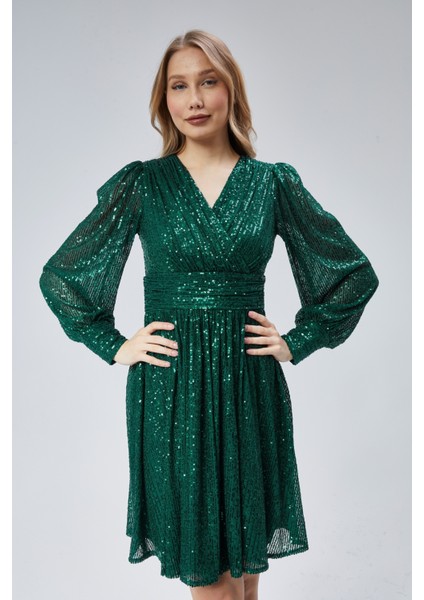 Kadın Abiye ve Mezuniyet Kruvaze Yaka Korsajlı Payetli Kumaş Abiye Elbise fiyatları