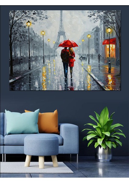 Renkli Şemsiye Yürüyüş Dekoratif Kanvas ve Ahşap Tablo