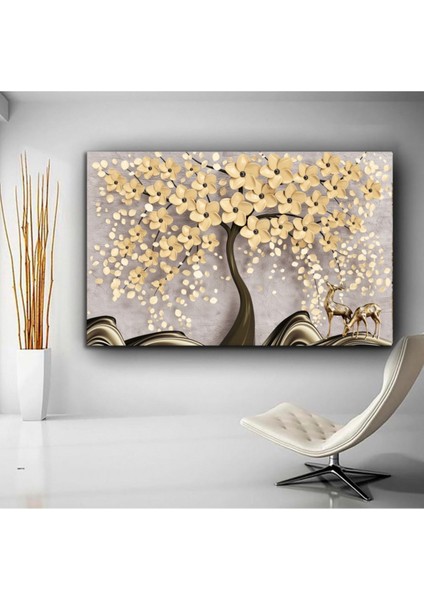 Renkli Sarı Yapraklı Ağaç Temalı Kanvas Tablo, Şık ve Canlı Dekorasyon Parçası