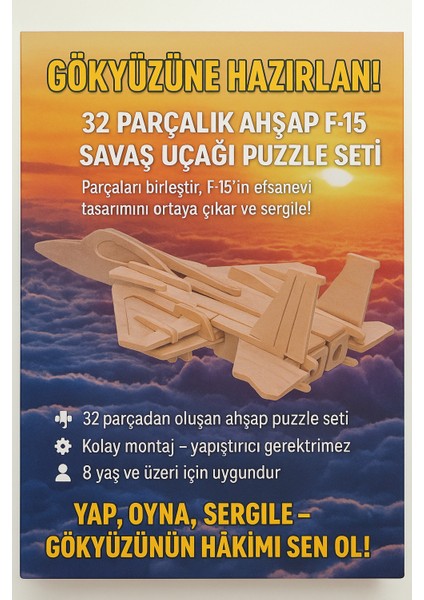 32 Parçalık Ahşap F-15 Savaş Uçağı Puzzle Seti