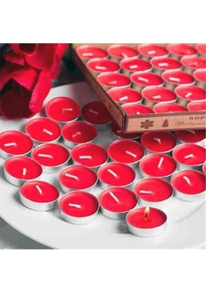 Kırmızı Yılbaşı Tealight Mum Seti, 50'li, Kokusuz, Sıcak ve Şık Dekorasyon Için
