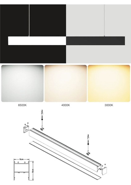 Beyaz 100CM Sıva Üstü LED Lineer Avize Aydınlatması UNK-1017F indirimleri