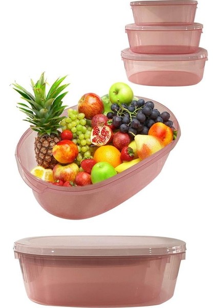 3'lü Oval Erzak Saklama Kabı Pembe fırsatları