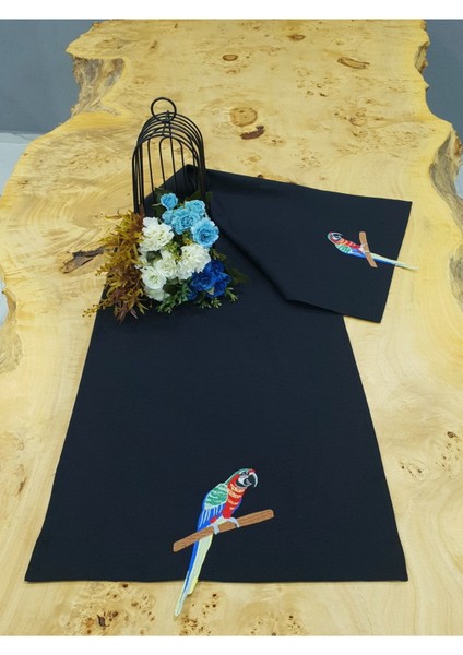 Nakışlı Ithal Keten Perde 40X140CM Siyah Renkli