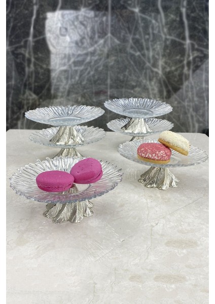 Şık 6'lı Cam Çerezlik ve Lokumluk Takımı, Metal Ayaklı Set