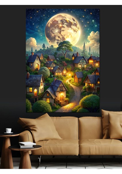 Renkli ve Şirin Kasaba Temalı Dekoratif Kanvas ve Ahşap Tablo, Estetik ve Canlı Görünüm