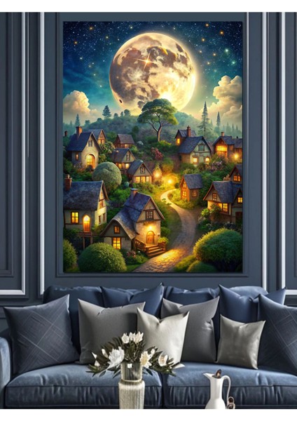 Renkli ve Şirin Kasaba Temalı Dekoratif Kanvas ve Ahşap Tablo, Estetik ve Canlı Görünüm fiyatları