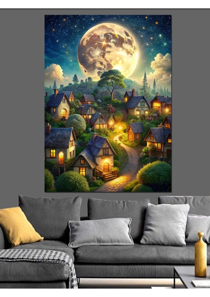 Renkli ve Şirin Kasaba Temalı Dekoratif Kanvas ve Ahşap Tablo, Estetik ve Canlı Görünüm modelleri