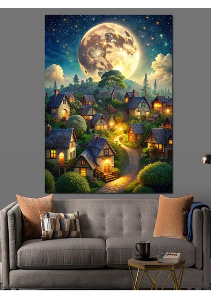 Renkli ve Şirin Kasaba Temalı Dekoratif Kanvas ve Ahşap Tablo, Estetik ve Canlı Görünüm fırsatları