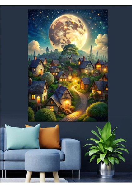 Renkli ve Şirin Kasaba Temalı Dekoratif Kanvas ve Ahşap Tablo, Estetik ve Canlı Görünüm indirimleri