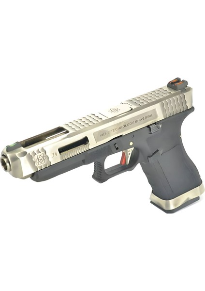 We Glock G34 T7 Gümüş Kızak & Namlu Siyah Gövde Gbb Airsoft Tabanca fırsatları