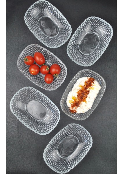 6'lı Pembe Cam Kase Seti, 15CM, Kayık, Meze, Çerezlik Tabağı, Sunum Kaseği