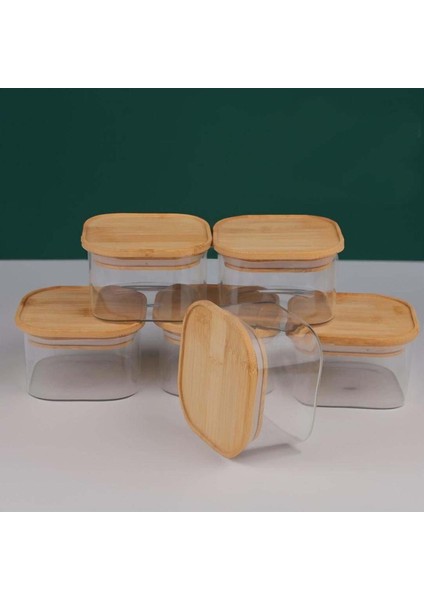 Bambu Kapaklı Cam Kahvaltılık 6'lı Set, Vakumlu, Hava Geçirmez, Dayanıklı ve Şık Tasarım