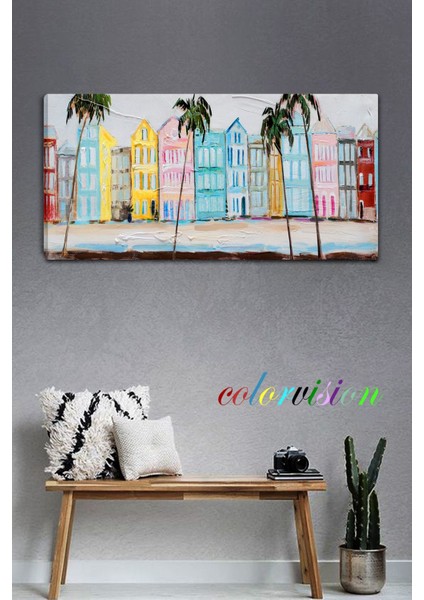 Renkli Evler Kanvas Tablo, Şık ve Modern Duvar Dekoru, Canlı Renklerle Yaşam Alanınıza Neşe Katın