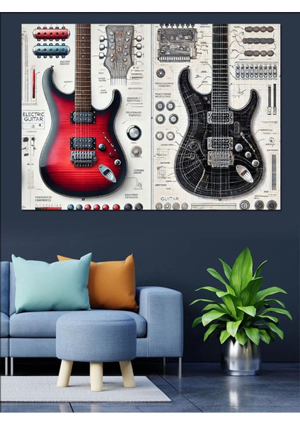 Renkli Müzik ve Gitar Temalı Dekoratif Kanvas Tablo, Ahşap Çerçeve ile Şıklık Sağlar fiyatları