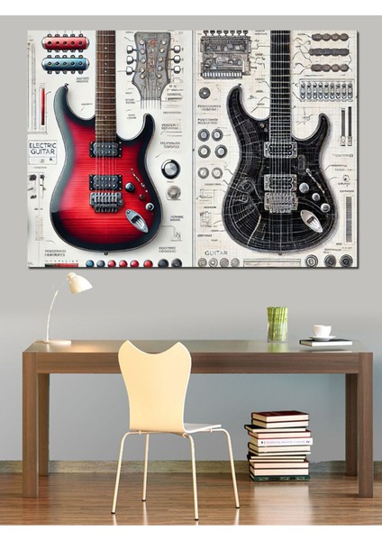 Renkli Müzik ve Gitar Temalı Dekoratif Kanvas Tablo, Ahşap Çerçeve ile Şıklık Sağlar fırsatları