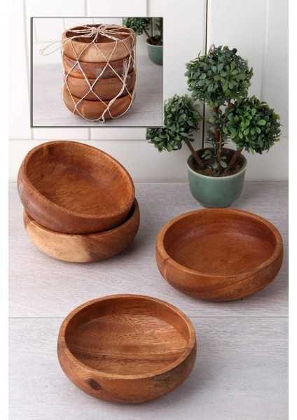 6'lı Ahşap Bambu Çerezlik Kase Tabağı Seti, Şık ve Doğal Tasarım