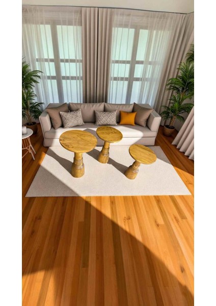 Rustik Tütün Renk Mantar Sehpa – 3’lü Masif Ahşap Zigon ve Yan Sehpa Seti fiyatları