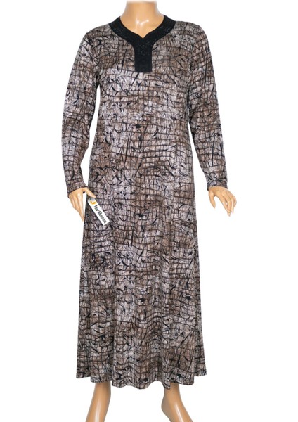 Hesna Kadın Demet Büyük Beden Kuplu Boydan Kahverengi Elbise D79