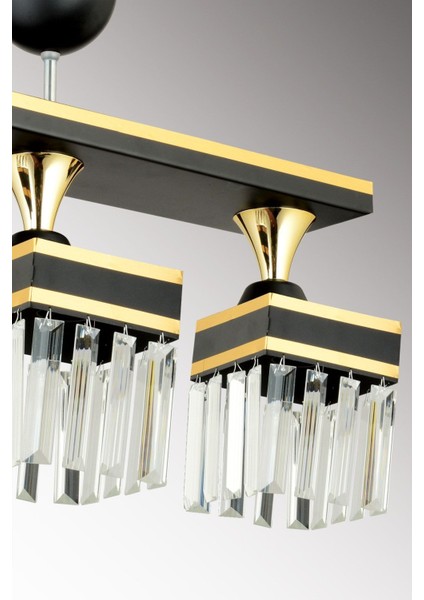 3'lü Siyah Kristal Taşlı Kare Avize, Sarı Şeritli, Şık ve Lüks Aydınlatma fırsatları