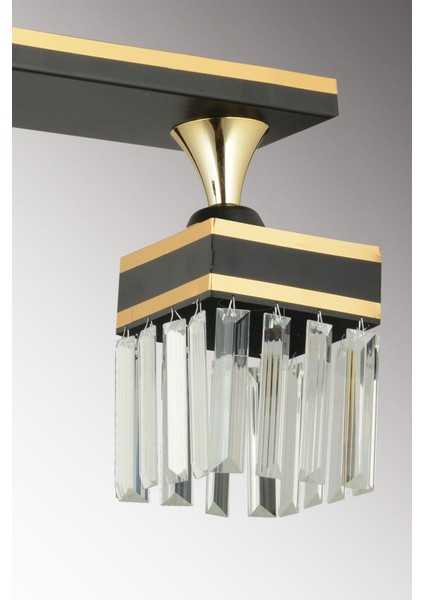 3'lü Siyah Kristal Taşlı Kare Avize, Sarı Şeritli, Şık ve Lüks Aydınlatma indirimleri