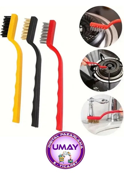 3'lü Set Tel Fırça Yağ Kir Pas Sökücü Temizlik Seti Mutfak Fırın Ocak Lavabo Temizlik Fırçası
