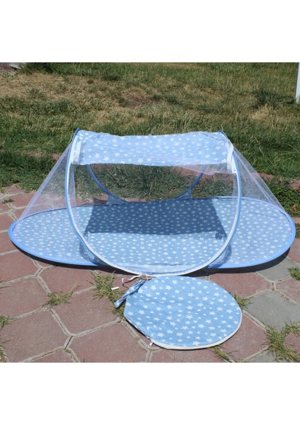 Katlanabilir Mavi Bebek Cibinlik Çantalı Tül Sineklik Haşere Koruyucu Bebek Gölgelik 120-60 cm
