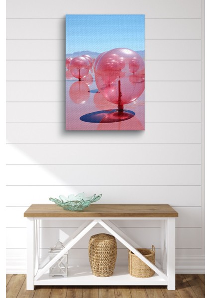 Tuz Gölü Manzaralı, Pembe ve Şeffaf Balonlar ile Renkli Yağlı Kanvas Tablo fiyatları