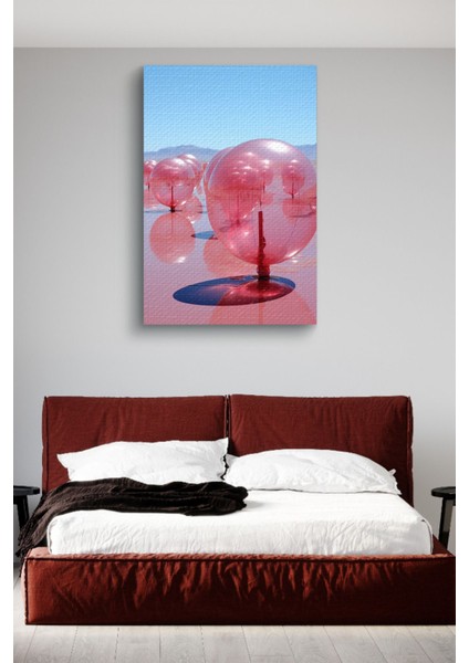 Tuz Gölü Manzaralı, Pembe ve Şeffaf Balonlar ile Renkli Yağlı Kanvas Tablo modelleri