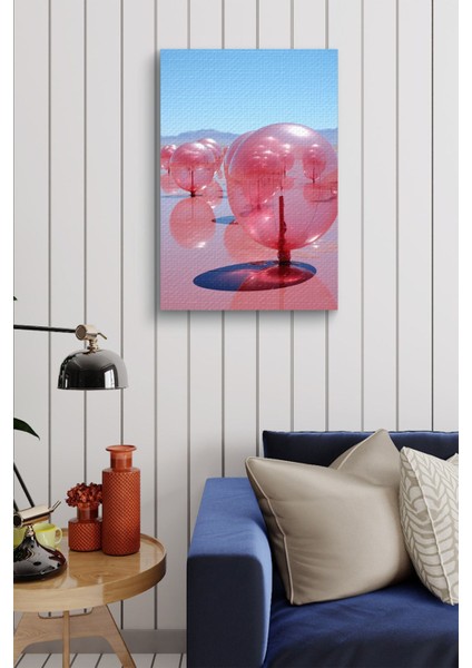 Tuz Gölü Manzaralı, Pembe ve Şeffaf Balonlar ile Renkli Yağlı Kanvas Tablo fırsatları