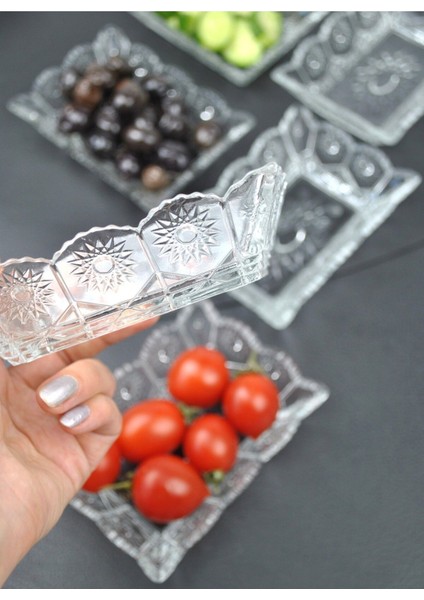6'lı Cam Kase Seti, Dikdörtgen Sunumluk, Çerezlik ve Kahvaltılık, 13X10X4 cm modelleri