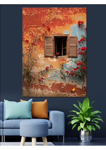 Renkli Tarihi Ev ve Pencere Dekoratif Kanvas ve Ahşap Tablo modelleri
