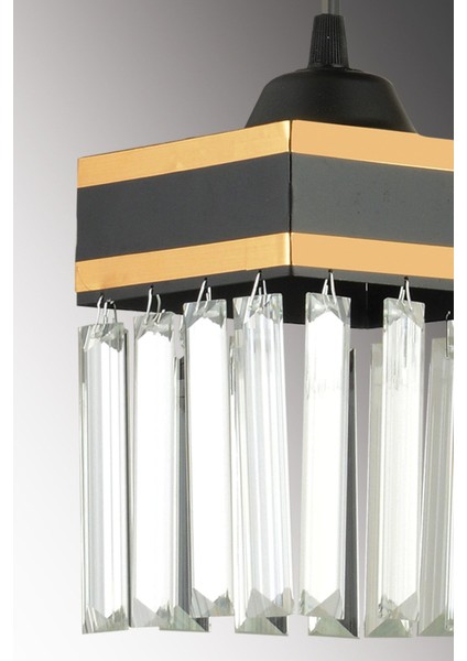 Şık Siyah Sarkıt Tepsi 2'li Kristal Taşlı Sarı Şeritli Kare Avize Işıltısı fırsatları