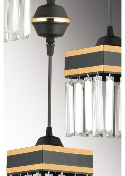 Şık Siyah Sarkıt Tepsi 2'li Kristal Taşlı Sarı Şeritli Kare Avize Işıltısı indirimleri