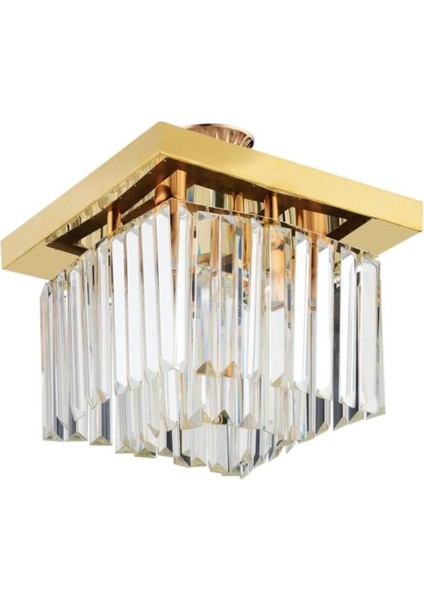 30 cm Kare Gold Kristal Avize, Zarif ve Şık Dekoratif Aydınlatma Parçası
